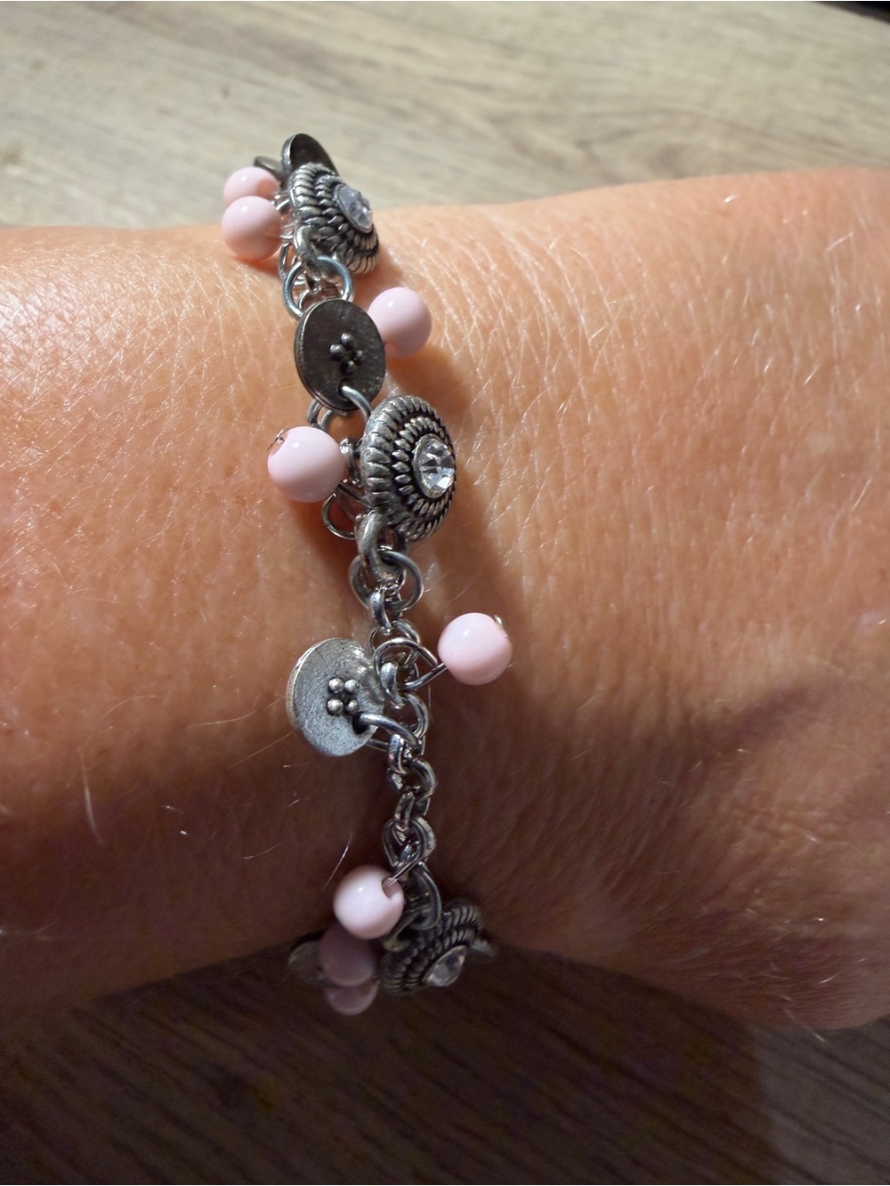 paparazzi Silver-Tone Bracelet with Light Pink Beads